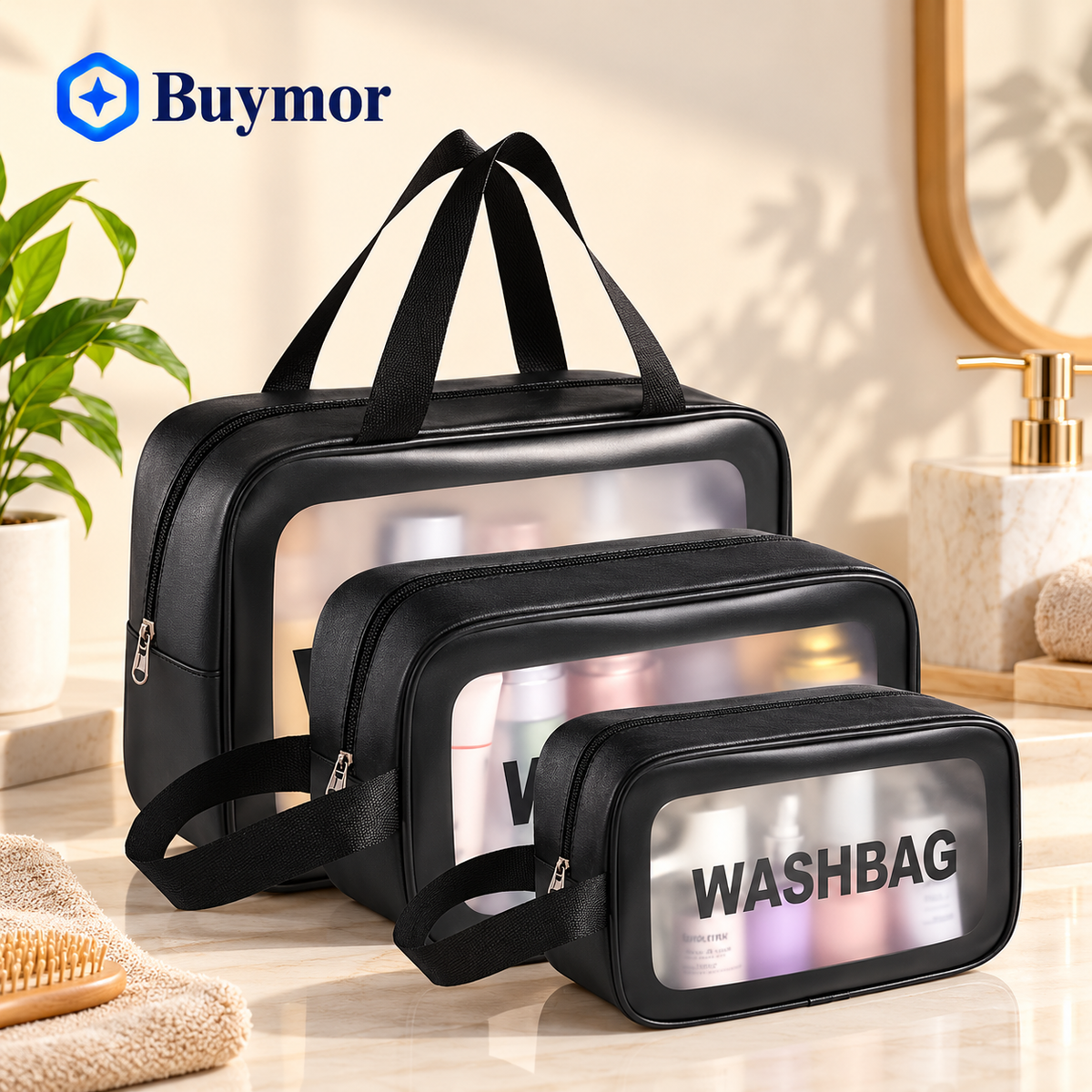 travel cosmetic bag (pack of 3)