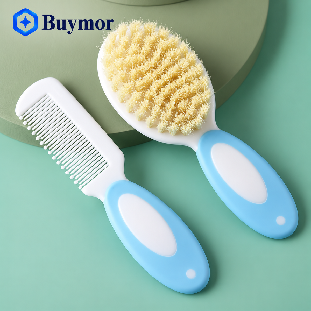 Baby Brush and Comb Set, Newborn Essentials Set with Baby Comb and Soft Bristle Hair Brush for Your Toddler’s Scalp (Blue)