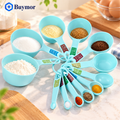 LISHOnn Plastic Measuring Cups and Spoon Set with Ring Holder, 12 Piece Set,Sky Blue
