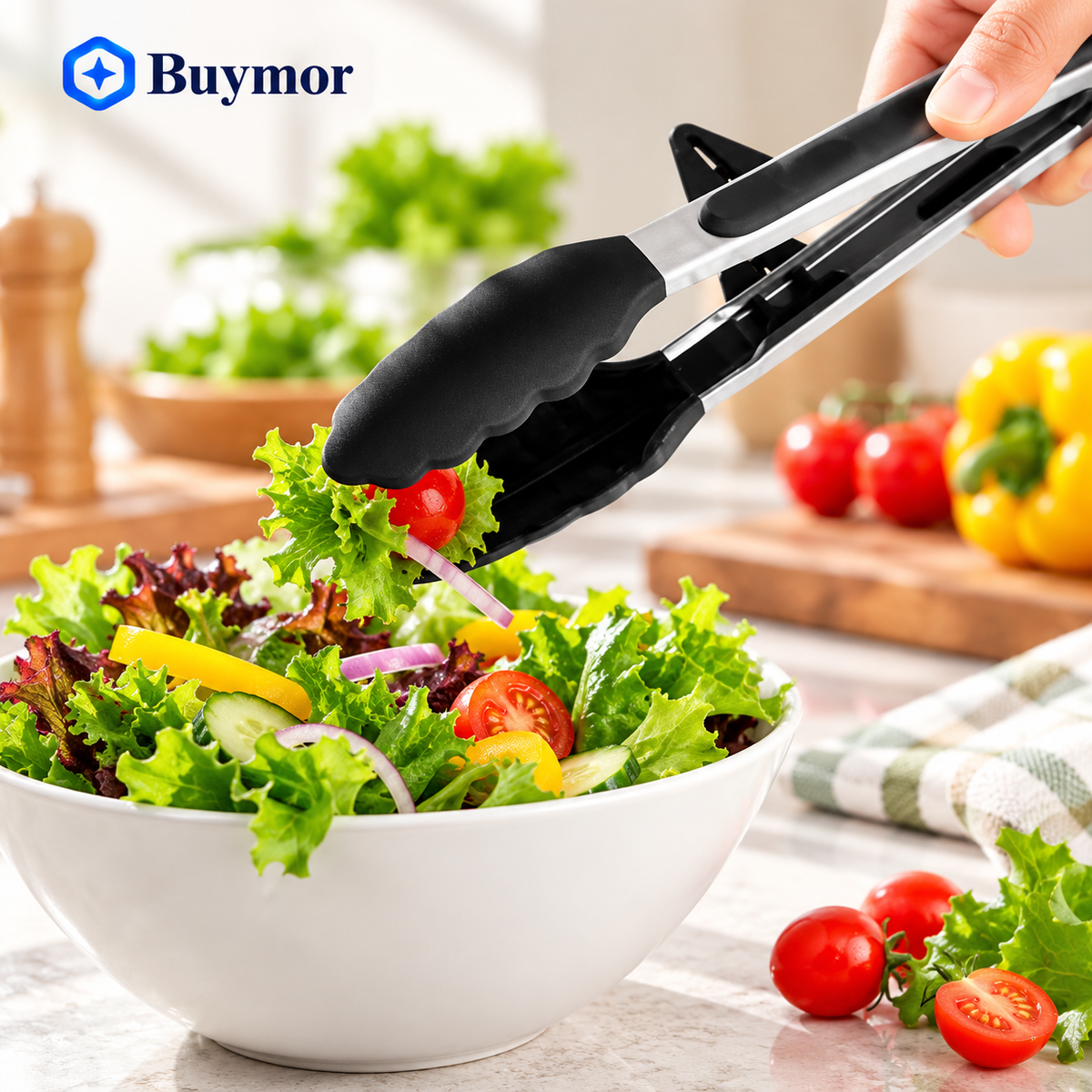 9-Inch Silicone Tongs for Cooking, on-Stick Stainless Steel Locking Cooking Tongs Set