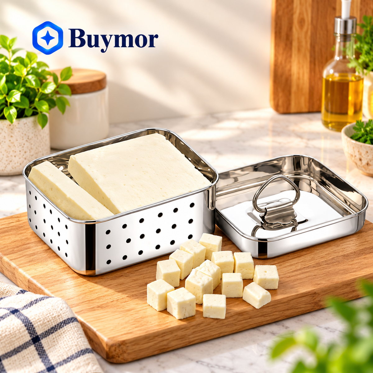 Stainless Steel Square Shape Indian Paneer/Tofu Press Mould Maker (300 Ml, Very Small).