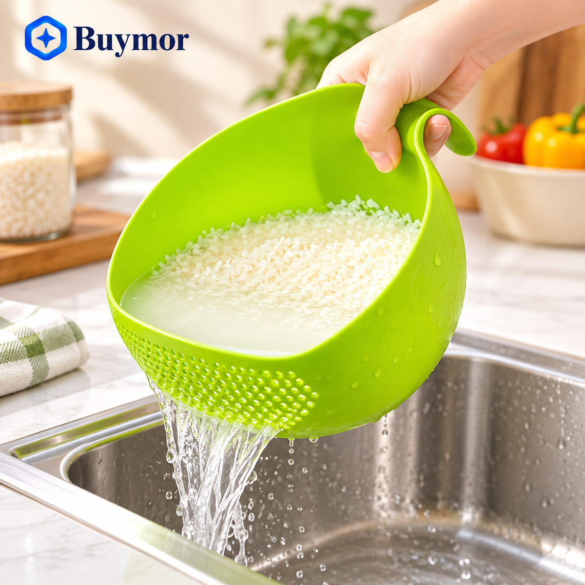 Plastic Rice Wash Bowl with Handle