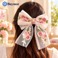 White Lace Flower Embroidery Bow Hair Clip