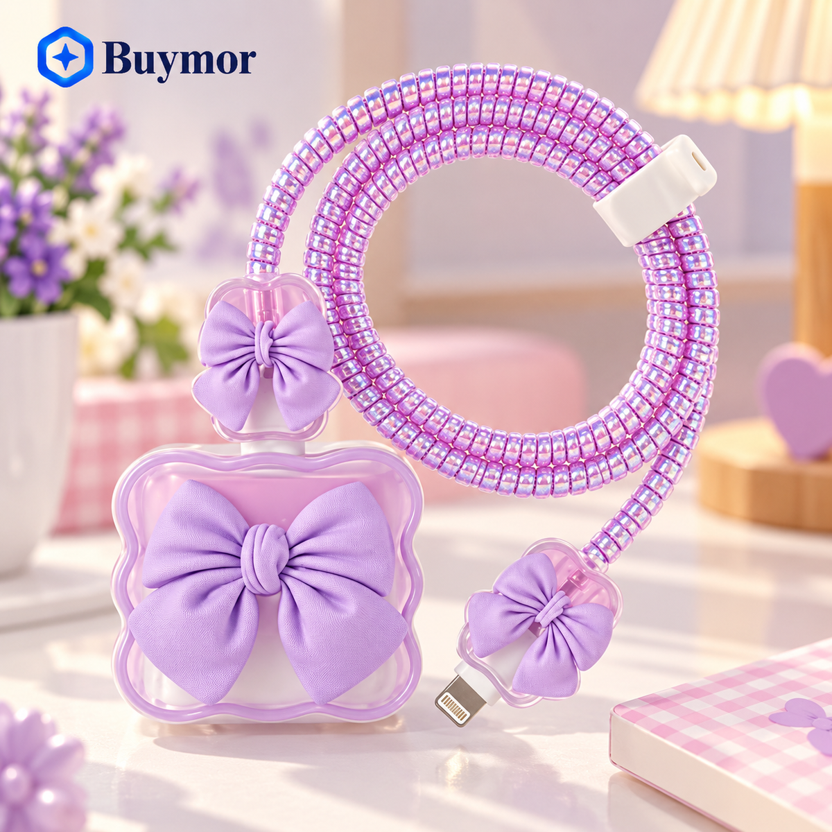 Cable,Full Protection Cover 5 in 1- Purple-Bow