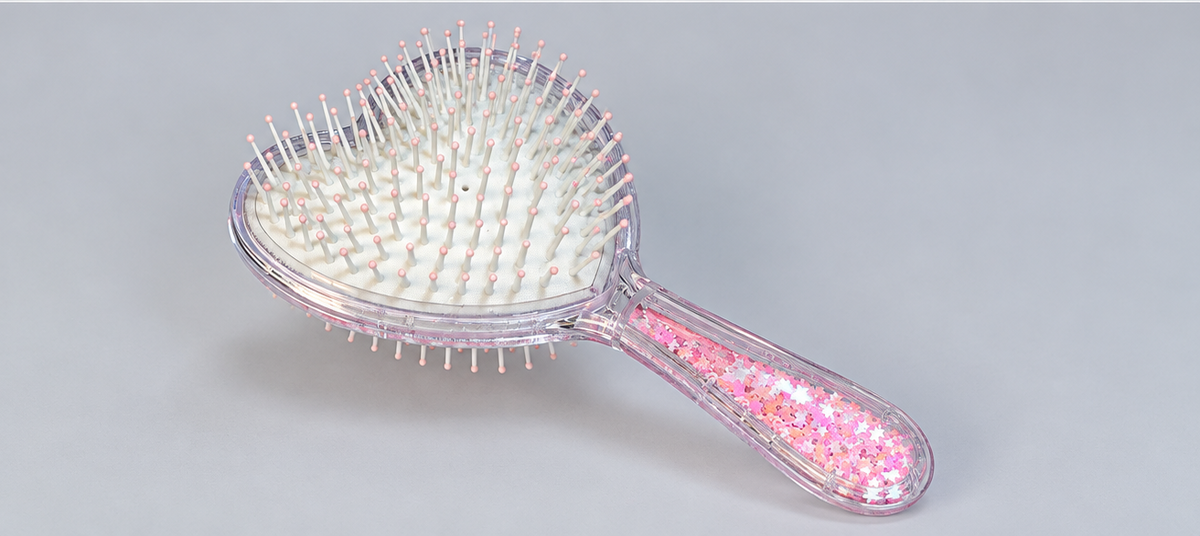Pink girls Imported Novelty Glittery heart shape Brush Paddle